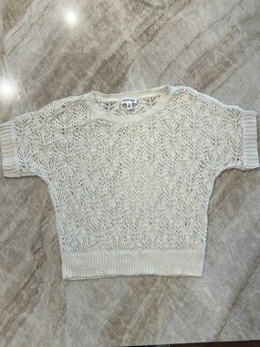 St John’s Bay Open Knit Crocheted Cotton Ramie Sweater Cream Size S